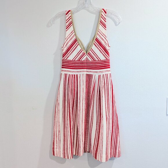 ANTHROPOLOGIE Postmark Striped Poppy Dress 6P Petite Red White Tan Pockets - Picture 5 of 8